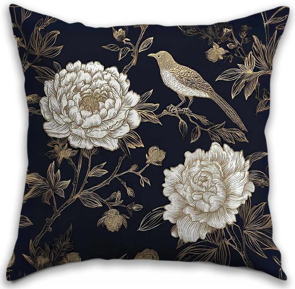 Vintage Floral Throw Pillow Covers, Vintage Flower Pattern Double Sided Cushion Cover, Indoor and Outdoor Home Art Decor Pillowcase for Sofa or Bedroom Decor 18x18inches (Flower&Bird, 18x18inches)