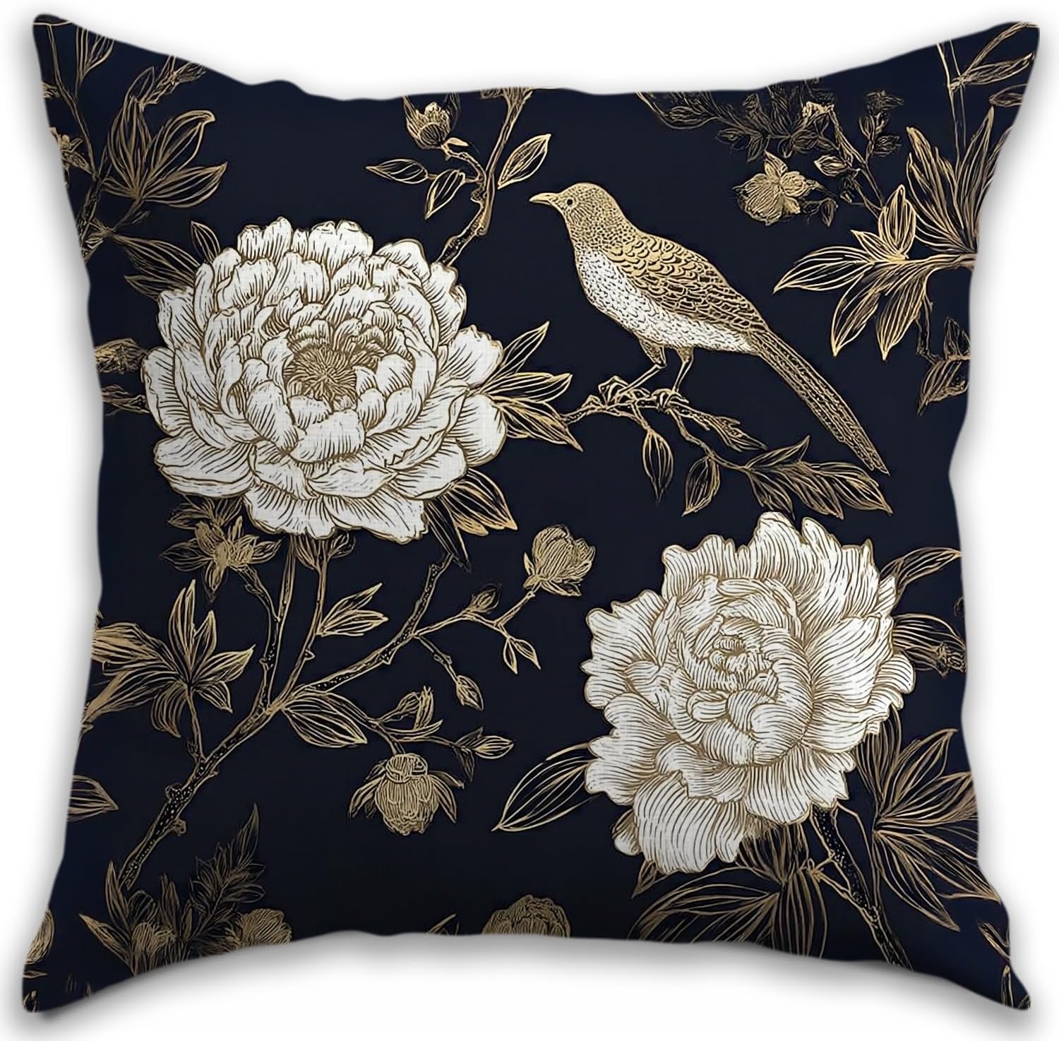 Vintage Floral Throw Pillow Covers, Vintage Flower Pattern Double Sided Cushion Cover, Indoor and Outdoor Home Art Decor Pillowcase for Sofa or Bedroom Decor 18x18inches (Flower&Bird, 18x18inches)