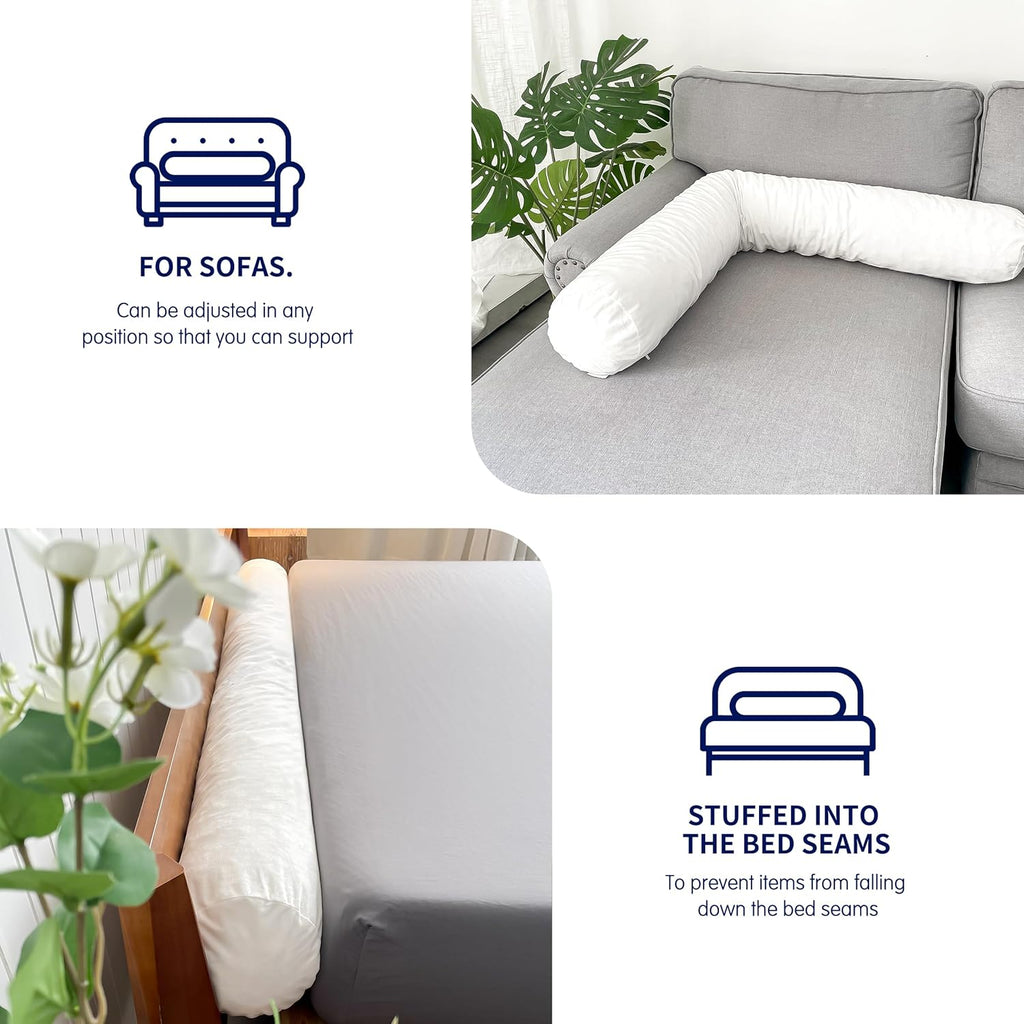 SyMax 7.8"x38" Body Pillow for Twin Bed, Memory Foam Bolster w/Removable Velvet Cover, Headboard Gap Filler Pillow, White