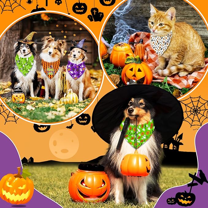 60Pcs Halloween Dog Bandanas Bulk Adjustable Dog Scarves Bibs Pumpkin Bat Ghost Puppy Bandanas Pet Neckerchief Washable Holiday Halloween Bandanas for Small Medium Large Dog Pet Grooming Accessories