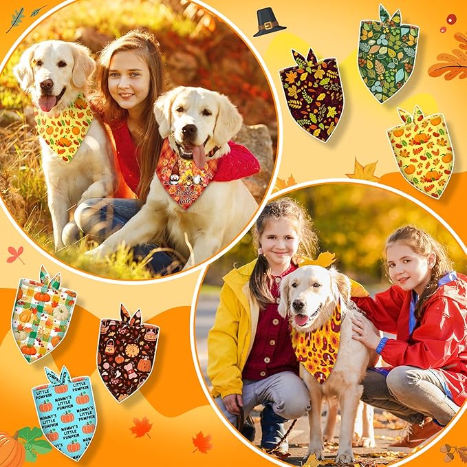 30 Pcs Fall Dog Bandanas Bulk Adjustable Dog Scarves Pumpkin Turkey Puppy Bandanas Autumn Pet Neckerchief Washable Thanksgiving Holiday Bandana for Small Medium Large Dog Pet Grooming Accessories