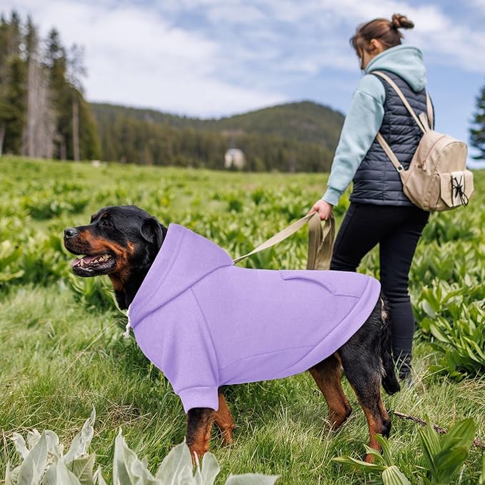 Dog Sweaters,Dog Hoodie,Cozy Fleece Interior Sweatshirt with Hood & Pocket,Leash Hole,Pet Clothes Sweater for Small,Medium,and Large Dogs,Light Purple&2XL