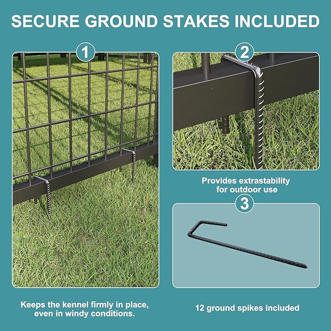 10 x 14 FT Large Outdoor Dog Kennel with Double Swing Doors, Heavy-Duty Dog Cage with Feeding Panel, Weatherproof Roof, Secure Fence Playpen for Large Dogs, Easy Assembly