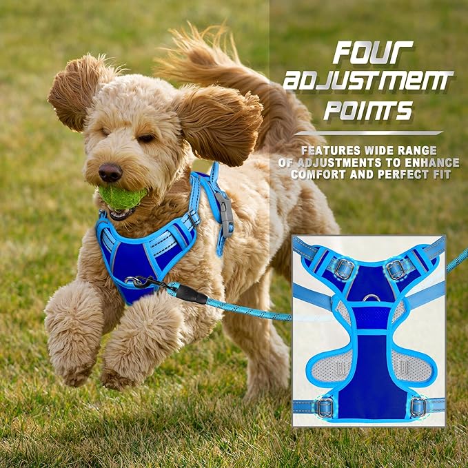 BARKBAY No Pull Dog Harness Front Clip Heavy Duty Reflective Easy Control Handle for Large Dog Walking(Sapphire Blue & Blue,XS)