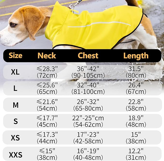 Mile High Life Dog Raincoat, Adjustable Waterproof Reflective Rain Jacket for Small Medium Large Dogs, Lightweight Breathable Pet Rain Coat with Leash Hole(Yellow,XS Chest 17-23")