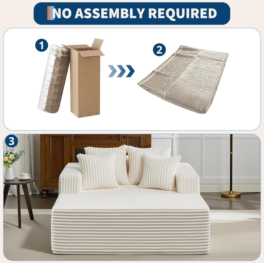 61" Oversized Chaise Lounge Chair Indoor, Boneless Couch Cloud Fluffy Chaise Lounges Corduroy Upholstered Sofa Bed w/Throw Pillows for Living Room Home Beige