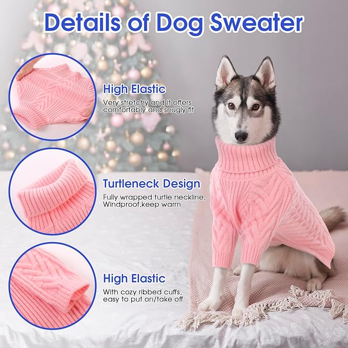 ASENKU Extra-Large Dog Sweater, Dog Sweaters for Extra Large Dogs, Pet Sweatshirt Apparel Turtleneck Pullover Winter for Doberman, Great Dane (Pink, 3XL)