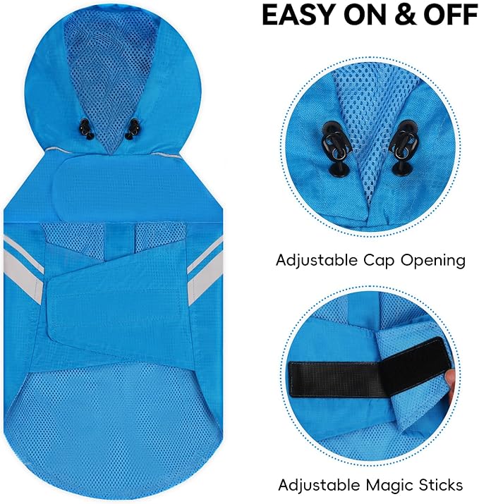 VIVAGLORY Wetoff Dog Raincoat, Rain Coat for Dog All Seasons Adventure, Rain Jacket with Harness Hole & Hood, Reflective Lightweight Waterproof for Doggy & Puppy, S, Blue