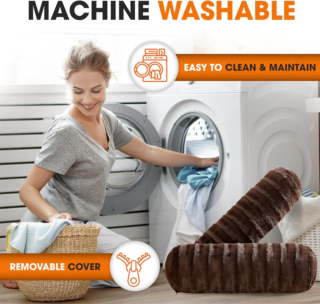 Cheer Collection Faux Fur Bolster Pillows – Soft Decorative Cylinder Pillows for Bed or Couch, Machine Washable – 8” x 24”, Set of 2, Choco