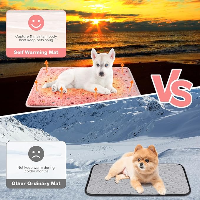 4 Pack Self Heating Cat Bed Cat Self Warming Pad with Removable Cover Extra Warm Thermal Pet Pad Washable Pet Crate Mat Anti Slip Kennel for Indoor Outdoor Pets(Dot,16 x 20 Inches)