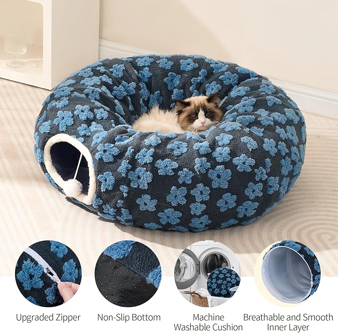 Pesen Cat Tunnel Bed with Soft Cushion, Cat Toys for Indoor Cats Enhance Bonding Between Pets and Owners, Encourage Exploration, and Satisfy Natural Instincts for Kittens, Dogs, and Rabbits