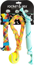 rocket & rex Dog Chew Toy Set for Small to Medium Breeds, Includes a Rope, Rubber Squeaker and Plush Toy with Ball, Reduces Destructive Chewing & Anxiety (Pack of 3)