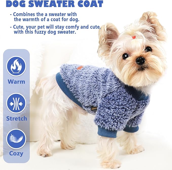 Fleece Dog Sweater Soft Fuzzy Warm Clothes for Small Dogs Girl Boy Soft Winter Coat Flannel Puppy Jacket Pet Clothes Outfit Sweater for Chihuahua, Bulldog, Dachshund(XXS,Navy Blue)