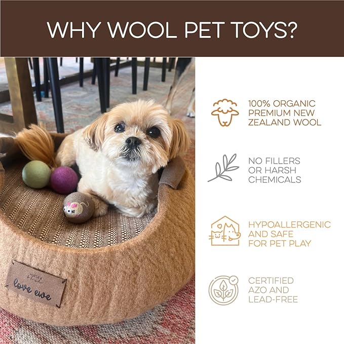 Wool Felt Balls 3 Pack Love Ewe Pet Supplies - 2 in Felted Wool Cat Toys 100% New Zealand Wools Felt Cat Toys Handmade Wools Felts Balls - Cats Felts Ball, Colorful Ball - Duck and Bunny