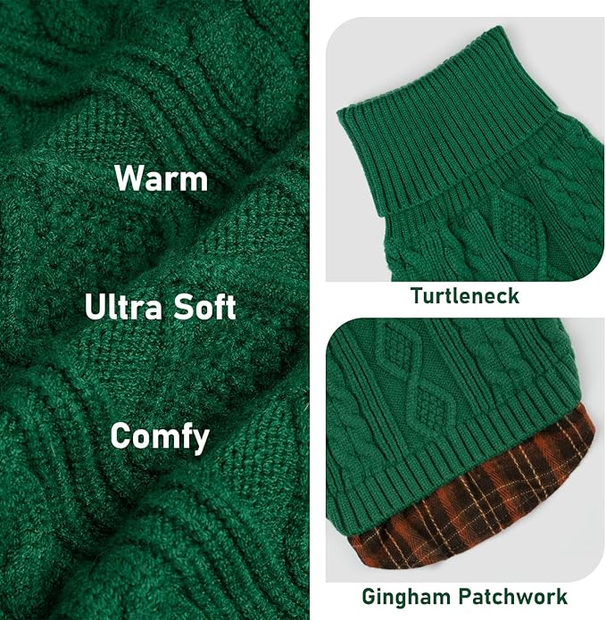 KYEESE Dog Sweater Warm Turtleneck Medium Dogs Sweater Stretchy Knitwear Cat Clothes with Gingham Patchwork Thick Pet Coat for Fall Winter Cold Weather Soft Pullover Dog Sweaters for Medium Dogs Boy