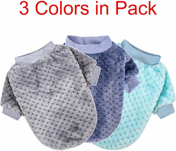 Dog Sweater, 2 or 3 Pack Dog Sweaters for Small Medium Dogs or Cat, Warm Soft Flannel Pet Clothes for Dogs Girl or Boy, Dog Shirt Coat Jacket (X-Small, Grey+Navy+Sky Blue)