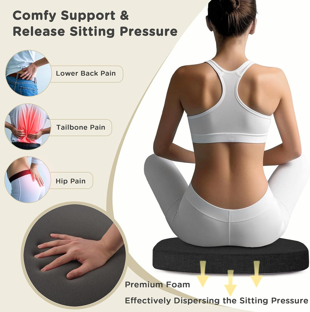 AddGrace Chair Cushions for Dining Chairs Set of 6 Windsor Kitchen Chair Cushions with Removable Textured Cover and Non Slip Bottom Indoor Chair Pads with Ties and Foam (16.5x15.5 Inches Black)