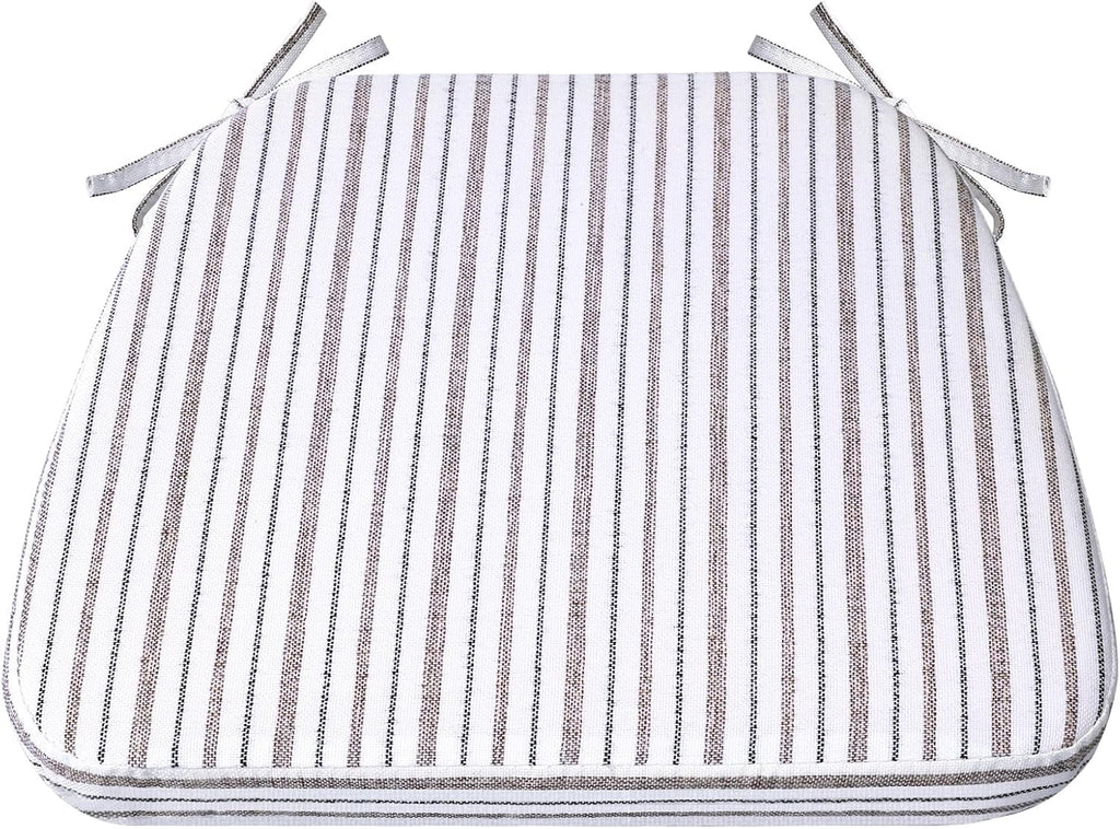 AAAAAcessories D-Shaped Chair Cushions, 2" Thick Dining Chair Pads with Ties and Removable, Machine-Washable Cover, 17" x 16", Pinstripe Brown