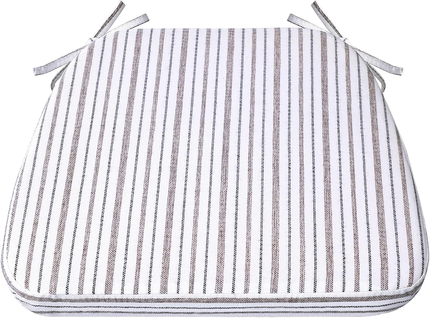 AAAAAcessories D-Shaped Chair Cushions, 2" Thick Dining Chair Pads with Ties and Removable, Machine-Washable Cover, 17" x 16", Pinstripe Brown