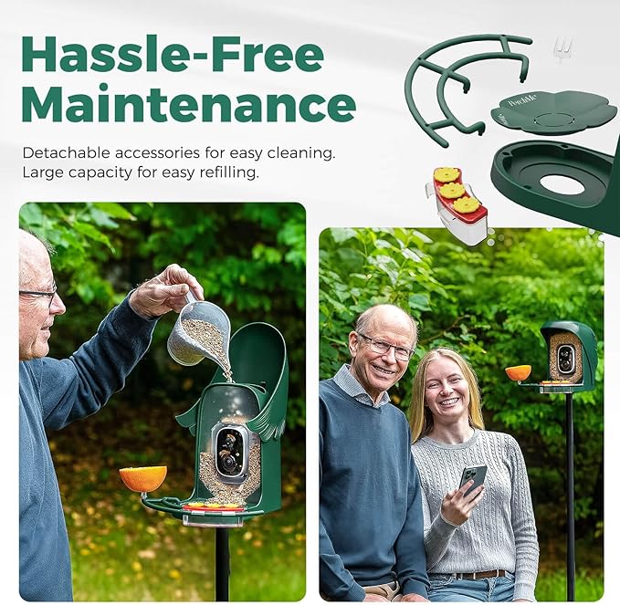 PerchMe® Bird Feeder with Camera Solar Powered,2K Smart Bird House Camera for Outdoors with AI Identify,Auto Capture,Motion Detection, A Ideal Gift(Seed Scoop Included)