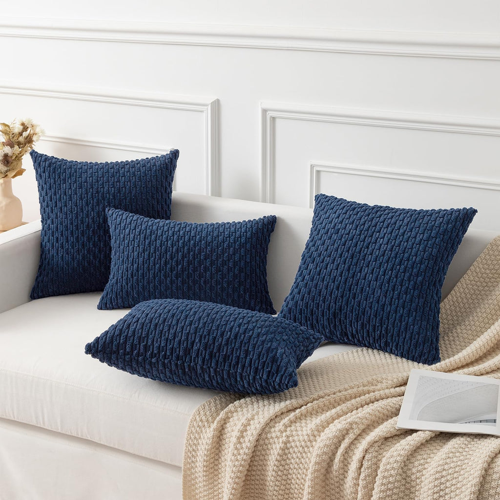 Kevin Textile 12x24 Inch Pillow Cover 1 Pack Boho Decorative Soft Striped Corduroy Lumbar Farmhouse Color Accent Rectangle Cushion Case for Living Room Couch Sofa Bed, Navy Blue