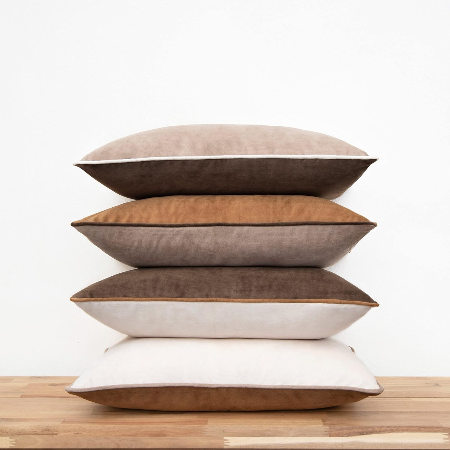 MONDAY MOOSE Decorative Throw Pillow Covers Cushion Cases, Set of 4 Soft Velvet Modern Double-Sided Designs, Mix and Match for Home Decor, Pillow Inserts Not Included (12x20 inch, Brown/Beige)