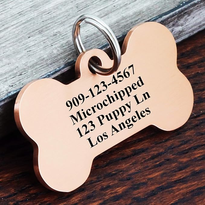 Ultra Joys Stainless Steel Pet ID Tag Dog Name Tags Personalized Front and Back Engraving, Customized Dog Tags and Cat Tag, Optional Engraved on Both Sides, Bone Tag Floral Design, Rose Large