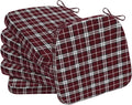 AAAAAcessories D-Shaped Chair Cushions, 2" Thick Dining Chair Pads with Ties and Removable, Machine-Washable Cover, 17" x 16", Set of 6, Red Checkered