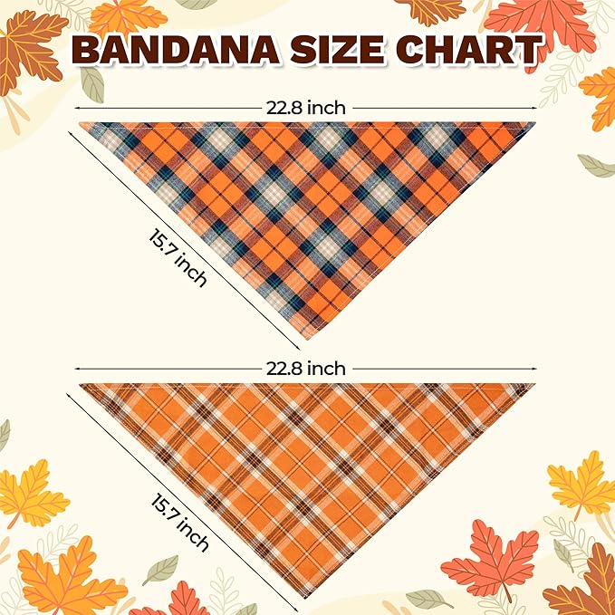 Fall Dog Bandana,2-Pack Thanksgiving Dog Bandanas, Plaid Fall Pet Scarves for Large Medium Small Dogs, Adjustable Vintage Holiday Neckwear,Reversible Bibs Breed for Boy and Girl(Large)