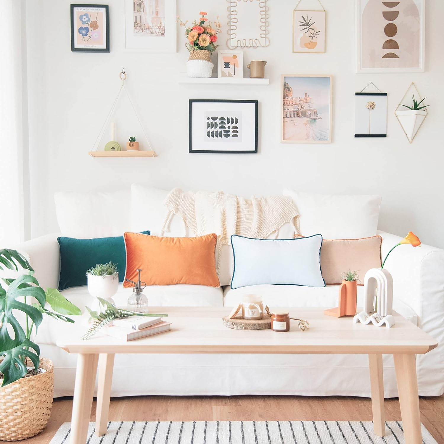 MONDAY MOOSE Decorative Throw Pillow Covers Cushion Cases, Set of 4 Soft Velvet Modern Double-Sided Designs, Mix and Match for Home Decor, Pillow Inserts Not Included (12x20 inch, Orange/Green)