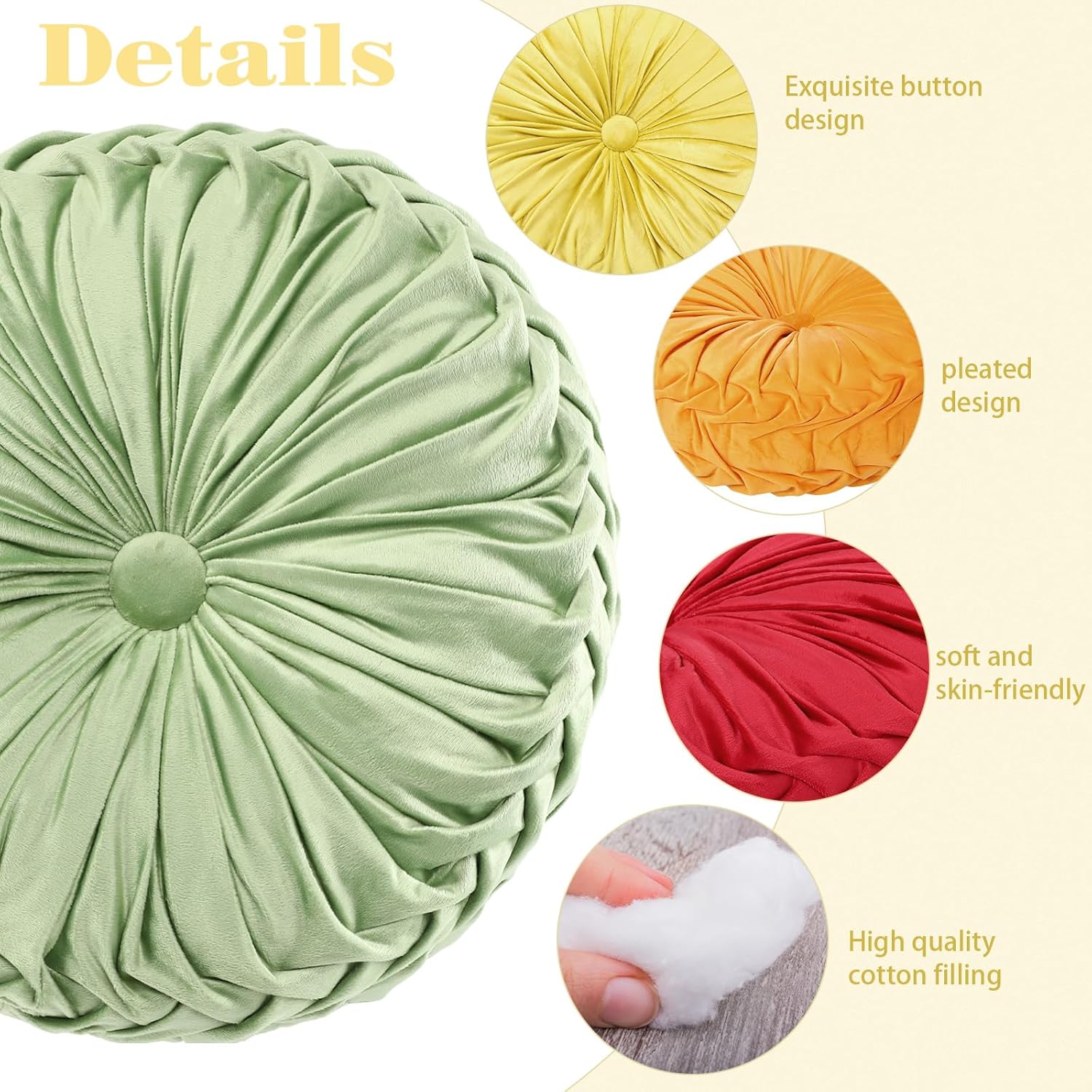 Yerliker 6 Pcs Floor Pillow Cushions 15inch Round Velvet Throw Pillows Colorful Flexible Cushions Alternative Pillows for Couch Chair Living Room Bedroom Home Office Decor(Bright Color)