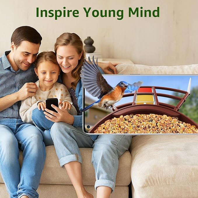 PeckCam® Smart Bird Feeder with Camera 2K HD Auto Detect & Notify, AI Identify 10000+ Birds Camera with Solar Panel 5 Perch Attachments Wireless Outdoor Birdwatching Gift for Birds Lover, Red