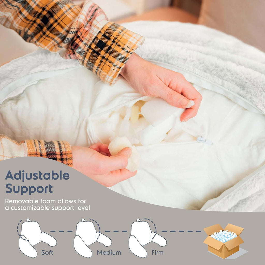 Nestl Fur Reading Pillow, Stylish Back Pillow for Bed Sitting Up, Faux Fur Bed Chair Pillow with Arms, Reading Pillows for Sitting in Bed Adult & Kids, Sit Up Back Support Pillow for Bed Rest - White