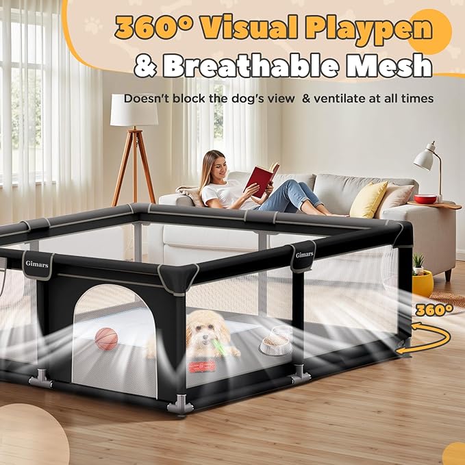 50x50x26 Inches Puppy Playpen with Gate, Dog Playpen for Puppies or Small Dogs, Sturdy Safety Dog Fence Pet Playpen with Thickened Fabric, High-Strength Nylon Wire Mesh for Indoor & Outdoor,Washable