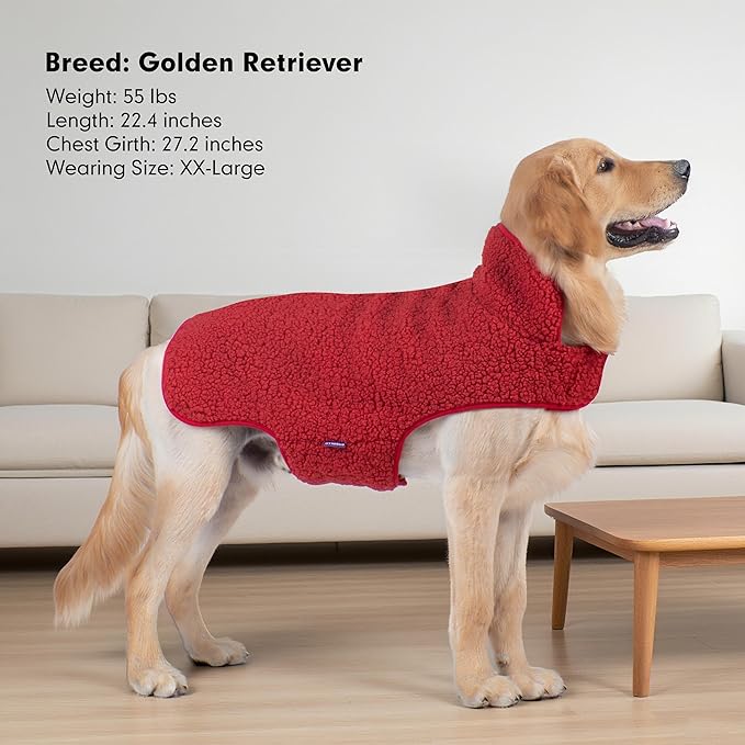 cyeollo 3XL Dog Coat, Fleece Sherpa Winter Sweater Coats, Turtleneck Dog Jacket Vest for Large Dogs with Leash Hole, Soft Reversible Pet Coats for Cold Weather, Buffalo Plaid XXXL