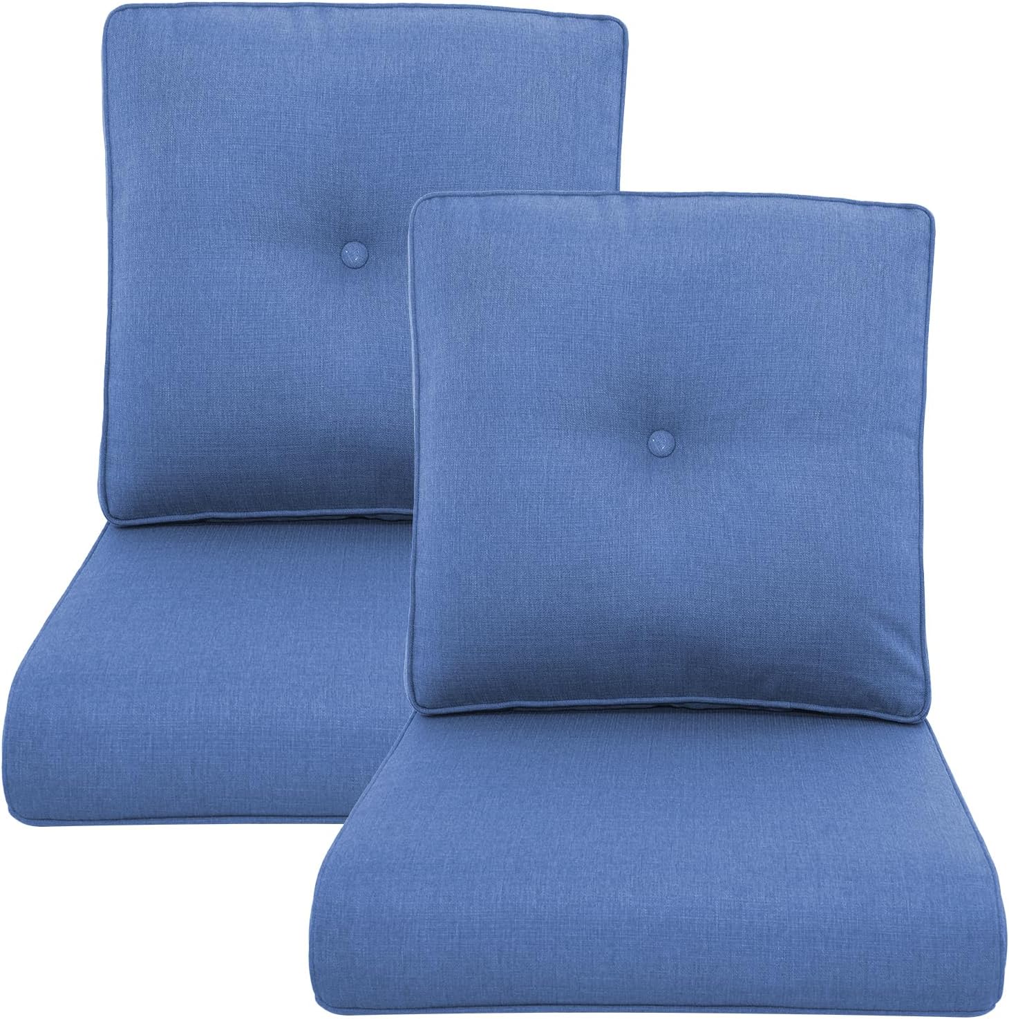 Outdoor Wicker Chair Cushions 2 Packs - Outside High Back Thick Water-Resistant Cushion 22x24 with Zipper Cover for Patio Glider Rocking Chairs Loveseat Couch – Blue/Buckle