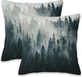 Misty Forest Throw Pillow Cover Case Foggy Forest Throw Pillows Set of 2 Super Soft Pillow Covers 18x18 Inches Farmhouse Home Decor for Living Room Bedroom Sofa Couch Cushion Cover