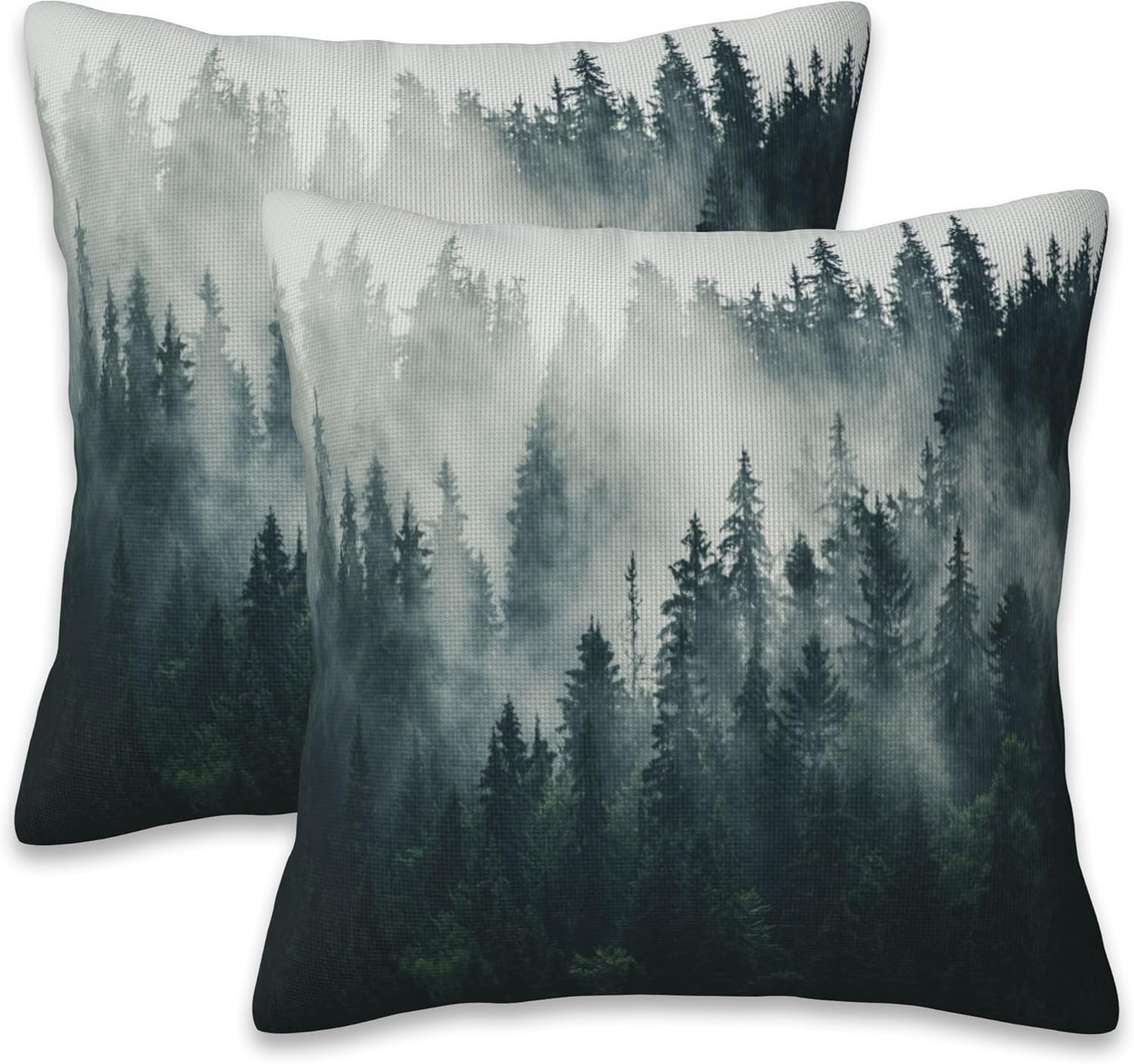 Misty Forest Throw Pillow Cover Case Foggy Forest Throw Pillows Set of 2 Super Soft Pillow Covers 18x18 Inches Farmhouse Home Decor for Living Room Bedroom Sofa Couch Cushion Cover