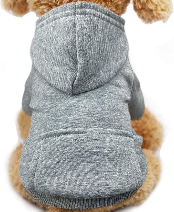 Jecikelon Winter Dog Hoodie Sweatshirts with Pockets Warm Dog Clothes for Small Dogs Chihuahua Coat Clothing Puppy Cat Custume (Grey, Small)