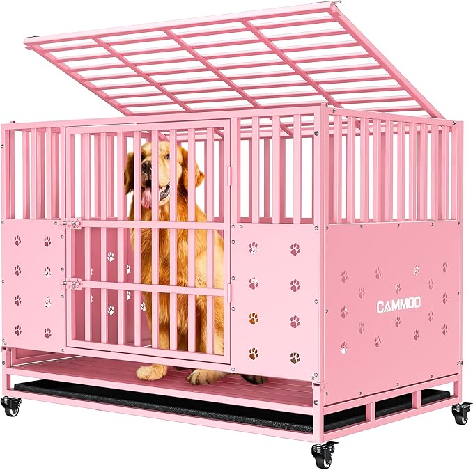 48'' Heavy Duty Dog Crate for Large Dogs, – Upgraded Chew-Proof Panels, Comfort-Widened Floor Panel, Dog Kennel Indoor, Adjustable Internal Height, Easy-Access Wide Door, 4 Lockable Wheels