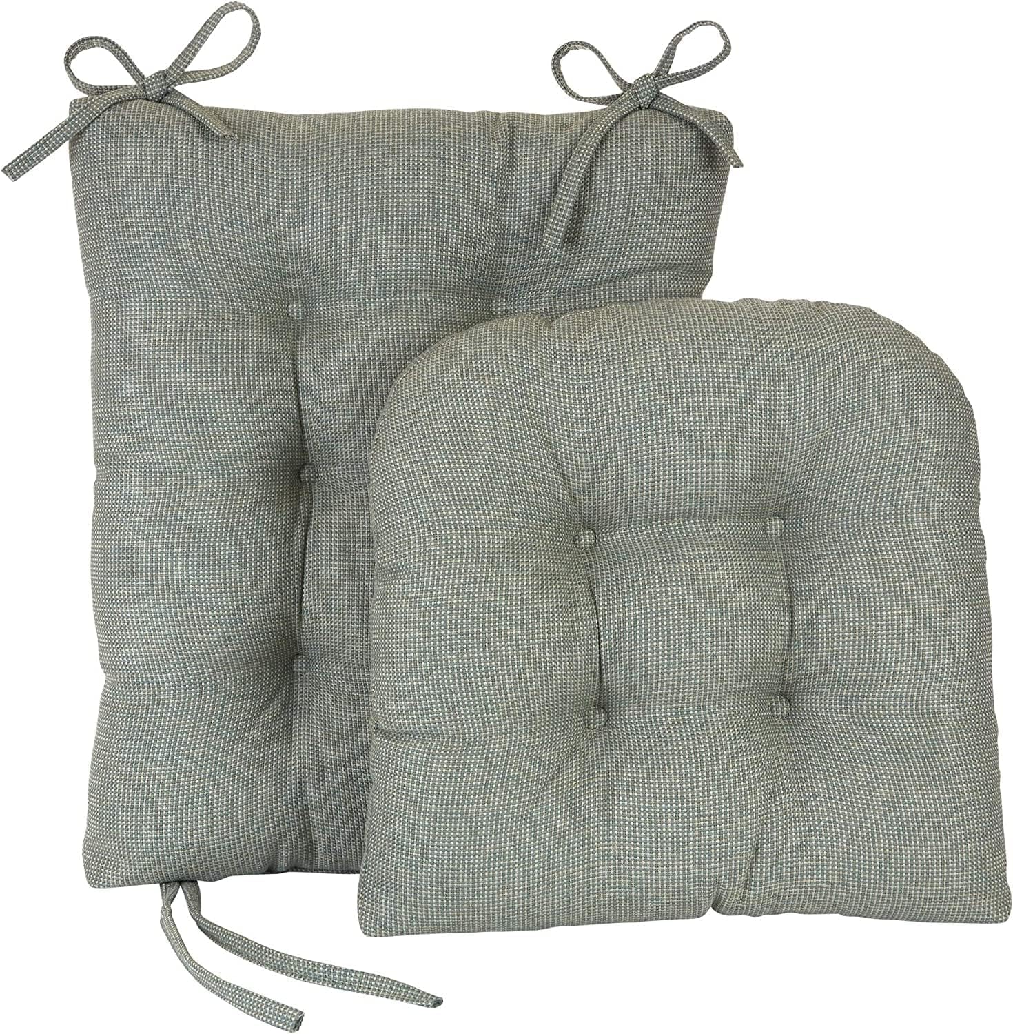Klear Vu Omega Non-Slip Rocking Chair Cushion, Assembled in USA, Thick Tufted Design, Includes Seat Pad & Back Pillow with Ties, 17x17 Inches, 2-Piece Set, Solid Spa