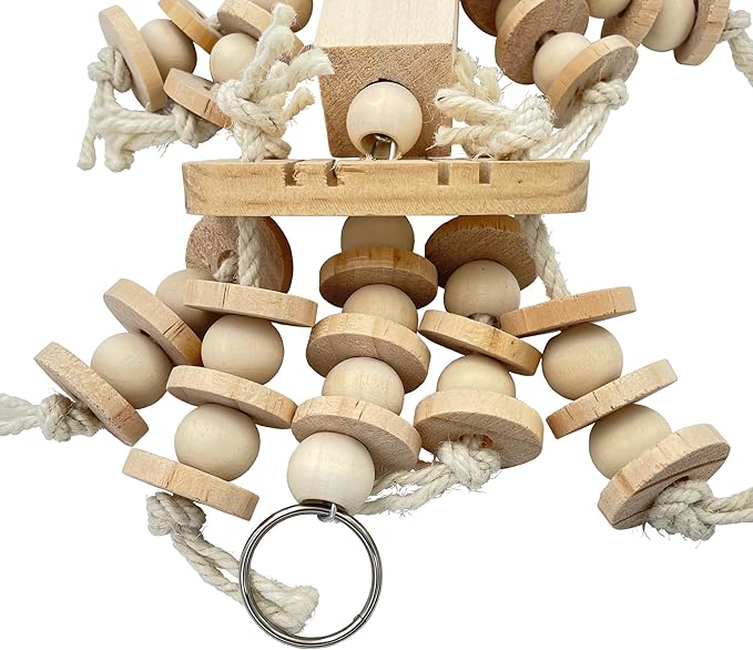 Dye-Free Block & Knot Chewing Toys for Medium and Large Parrots - Natural Wooden Bird Toys for Parakeet, Conures, Cockatiels, African Greys, Cockatoos, Amazon Parrots, Quakers