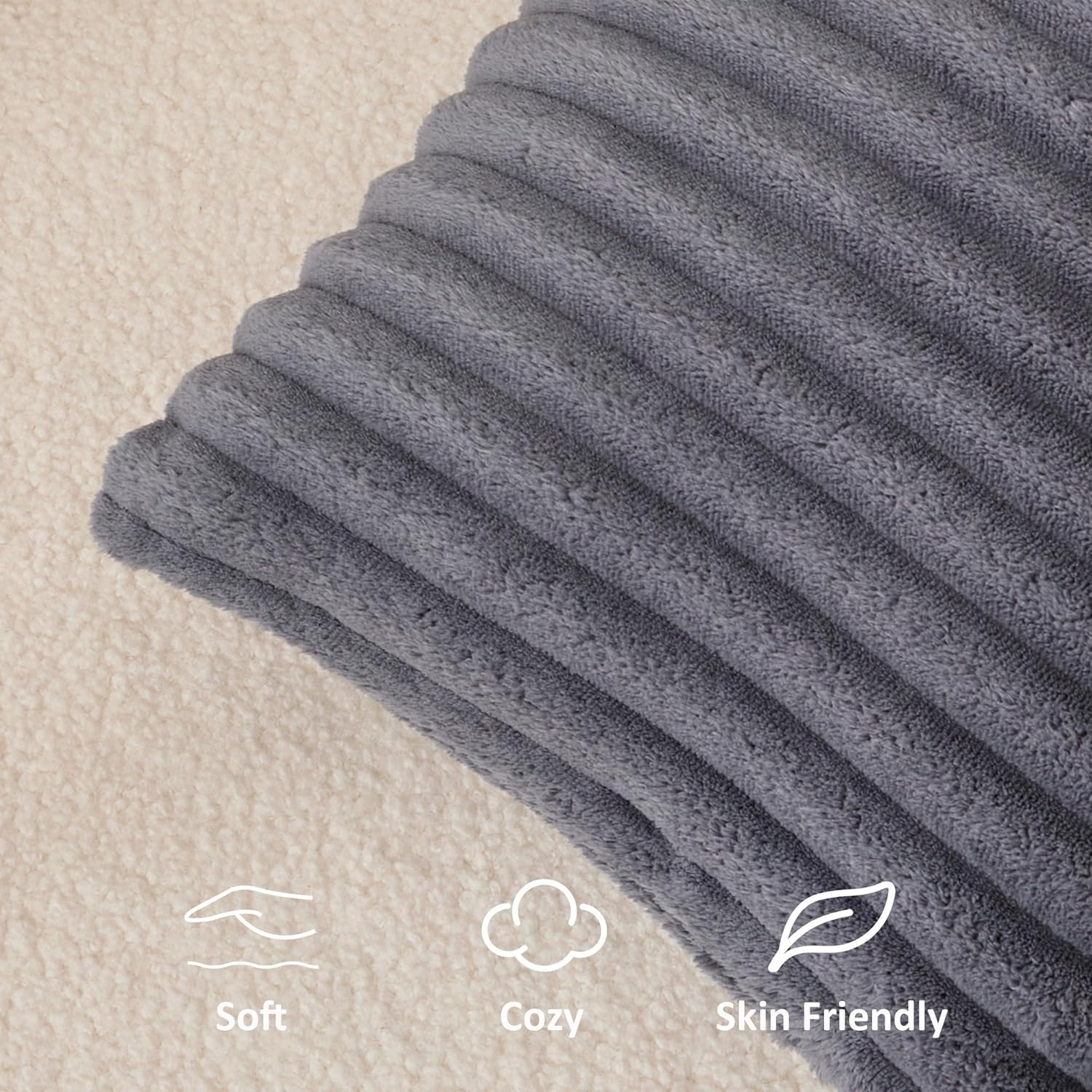 Kevin Textile Soft Plush 12x24 Inch Lumbar Pillow Cover 1 Pack, Luxury Fluffy Faux Fur Striped Flannel Rectangle Cushion Case for Couch Sofa Chair Bed Home Decor, Dark Grey