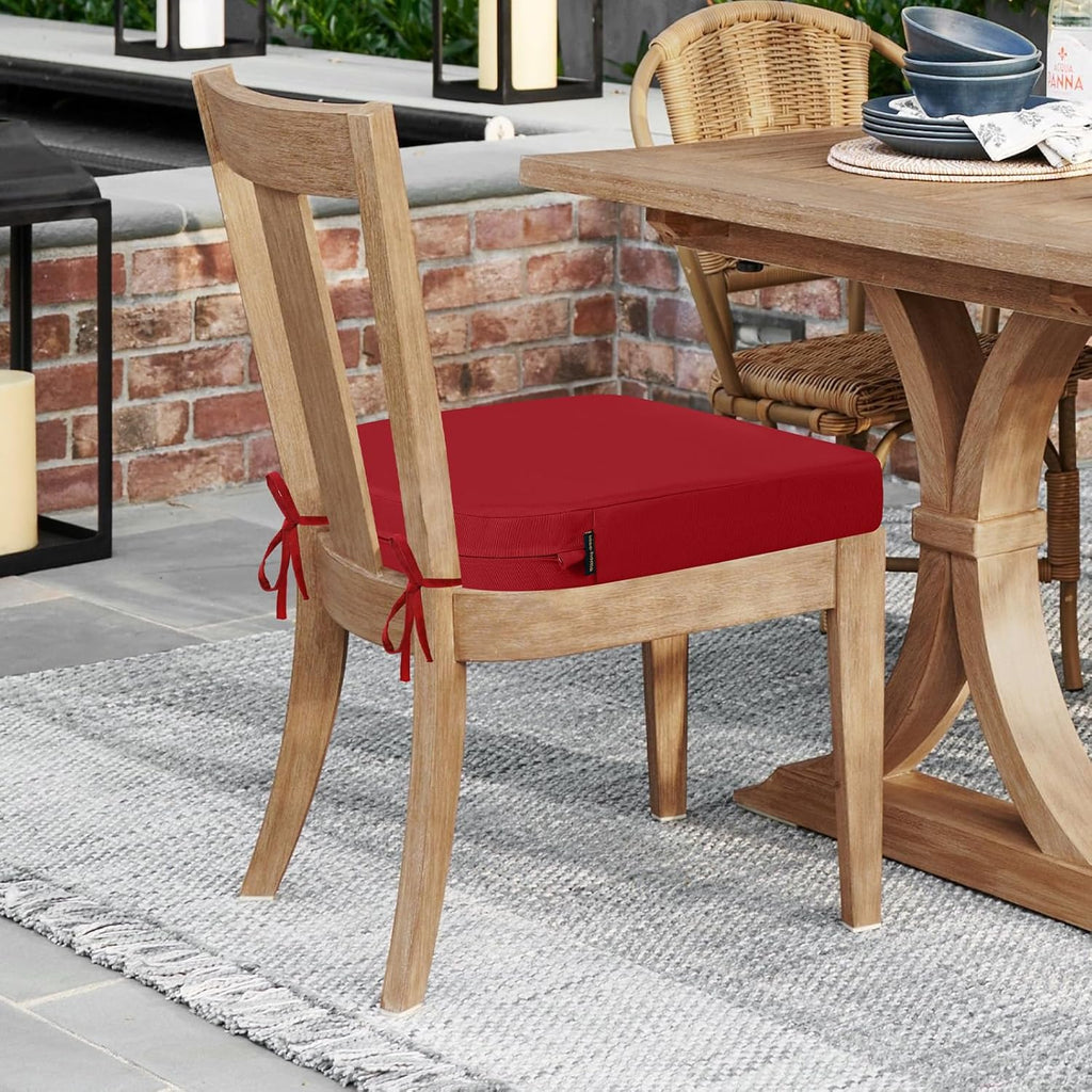 idee-home Outdoor Chair Cushions Set of 2, Thick 17" x 17" x 3" Outdoor Seat Cushion Patio Furniture Waterproof with Ties, Patio Chair Pads Dining Red