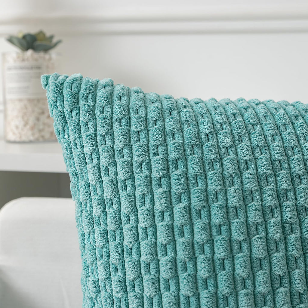 Kevin Textile 12x20 Inch Pillow Cover 1 Pack Boho Decorative Soft Striped Corduroy Lumbar Farmhouse Color Accent Rectangle Cushion Case for Living Room Couch Sofa Bed, Aqua Green