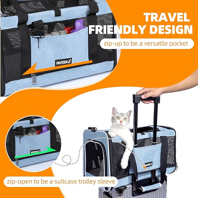 Cat Carrier Soft-Sided 18x11x11 Inch Travel Bag for Medium Cats Over 15lbs, Small Dog Carrier Crate Top Entry Breathable Mesh Puppy 12 Pounds, Pet Rabbit Carrying Cage Kennel Collapsible Blue