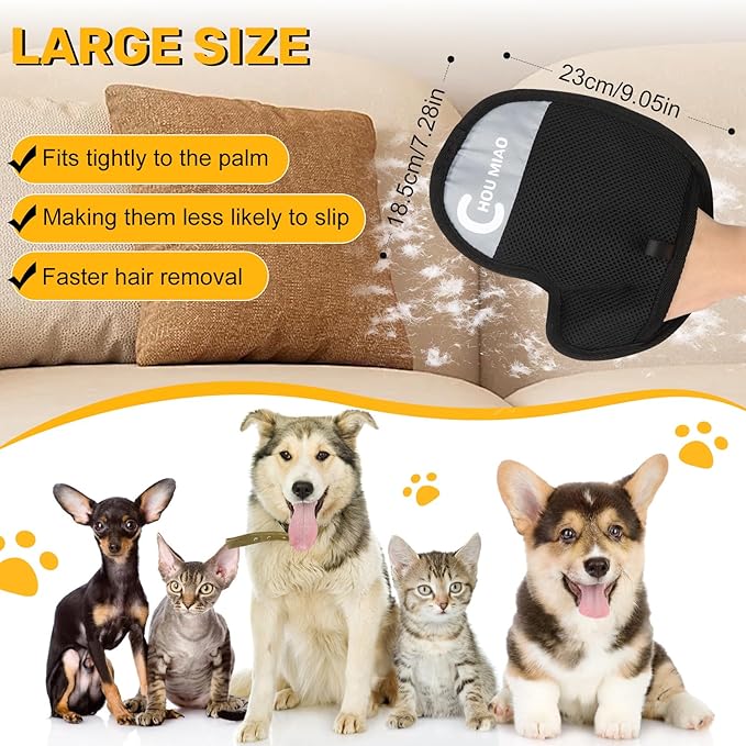 2Pcs Pet Hair Removal Gloves, Reusable Electrostatic Gloves Brush for Dogs Cats Hair Removal Grooming, Pet Hair Remover Tool for Furniture, Clothing, Couch, Carpet, Car Seats