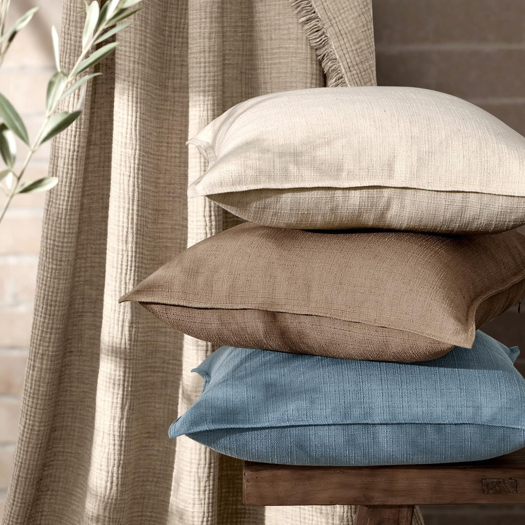 MIULEE Decorative Pillow Covers 22x22, 2 Pack Boho Farmhouse Neutral Throw Pillows for Couch, Thick Textured Modern Linen Cushion Cases Sofa Bed Living Room Home Decor, Coco Brown