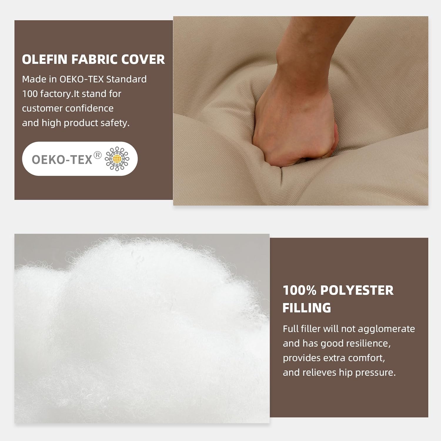 RACE LEAF 4 Pack 19x19 Inch Patio Chair Cushions, Thickened Seat Cushions Waterproof Stain Resistant with Non-Slip Ties (Khaki)