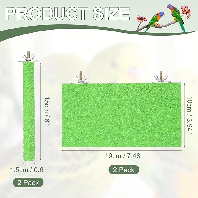 Bird Perch Stand, Wooden Parrot Perch Stand Toy, Paw Grinding Stick, Bird Cage Accessories, 7.48 x 3.94in (Green, 2 Pcs) Birds Toys Intended for Cage/Parakeets/Conure/Budgie